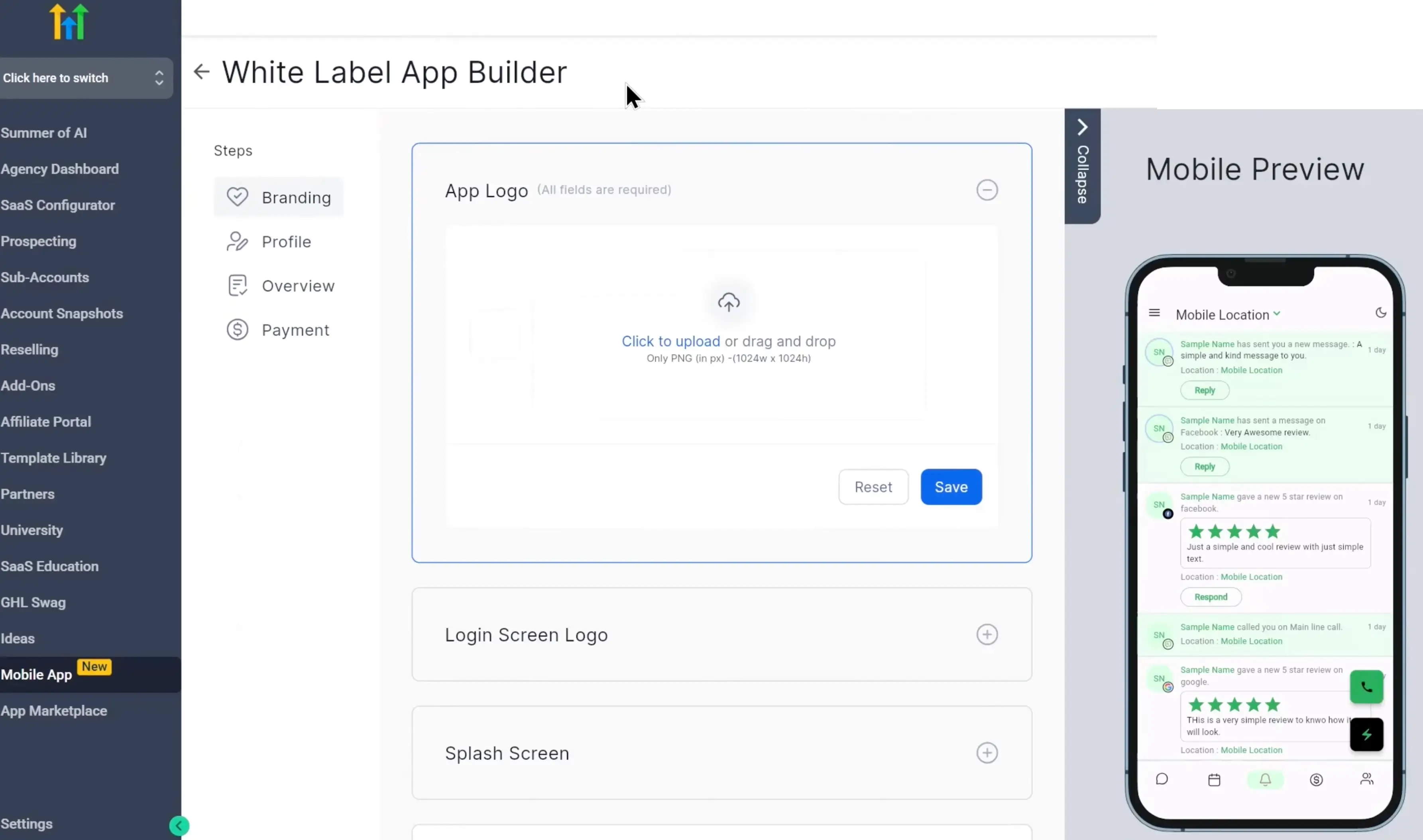Gohighlevel white label app builder