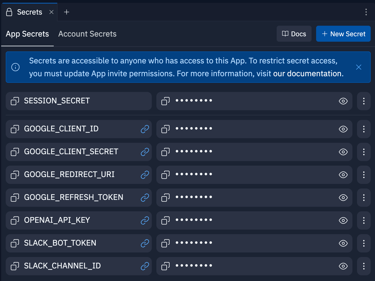 Adding secrets in Replit