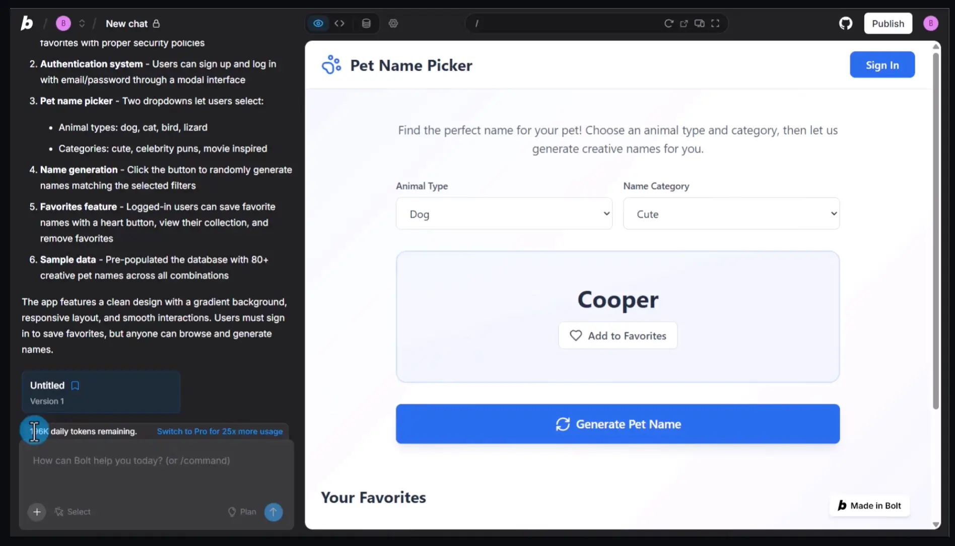 Bolt custom AI dashboard