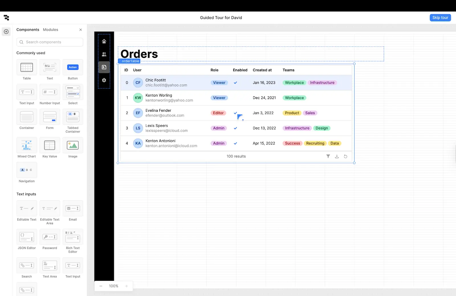Retool order interface example