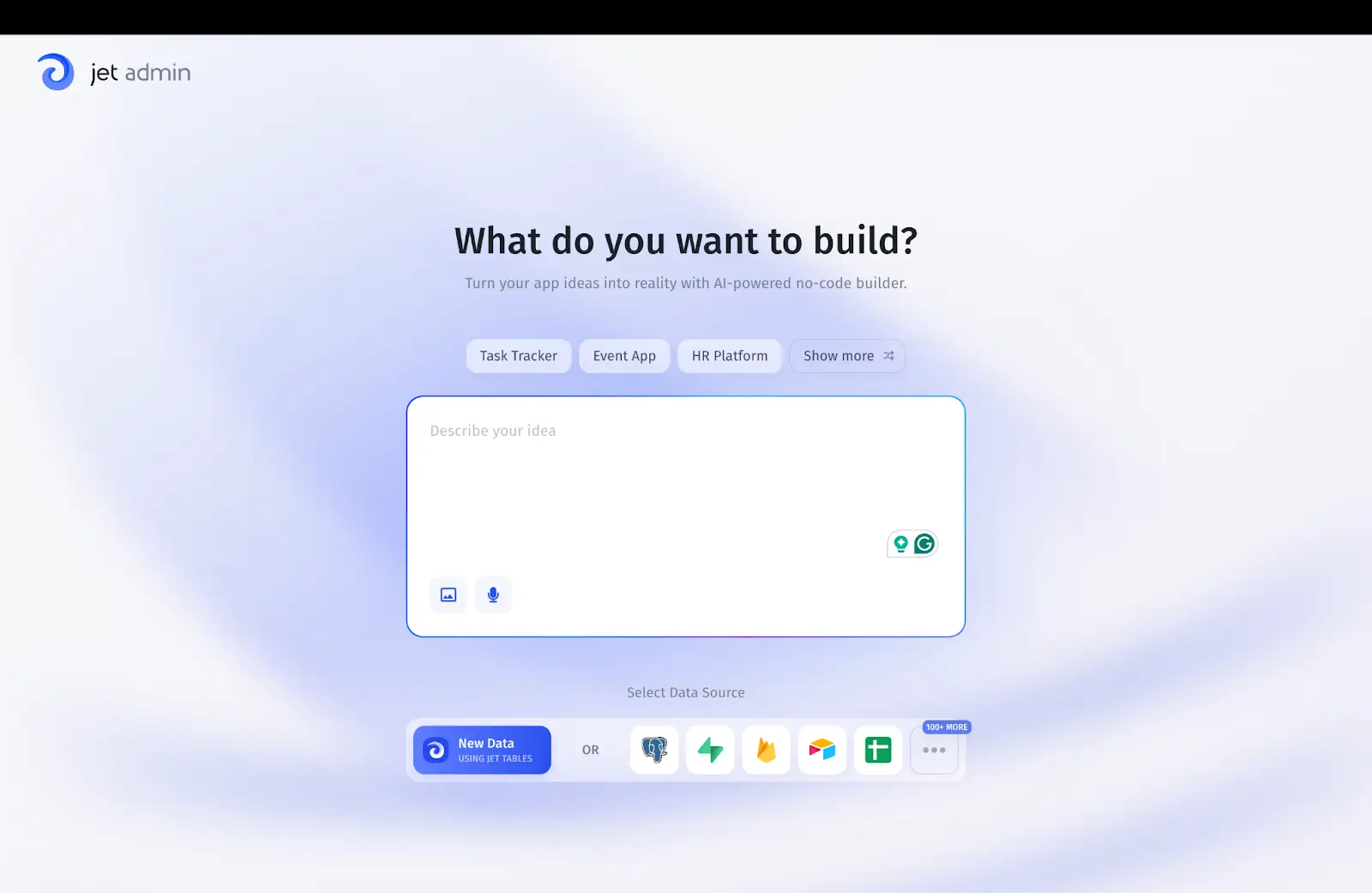 Jet Admin AI prompting field