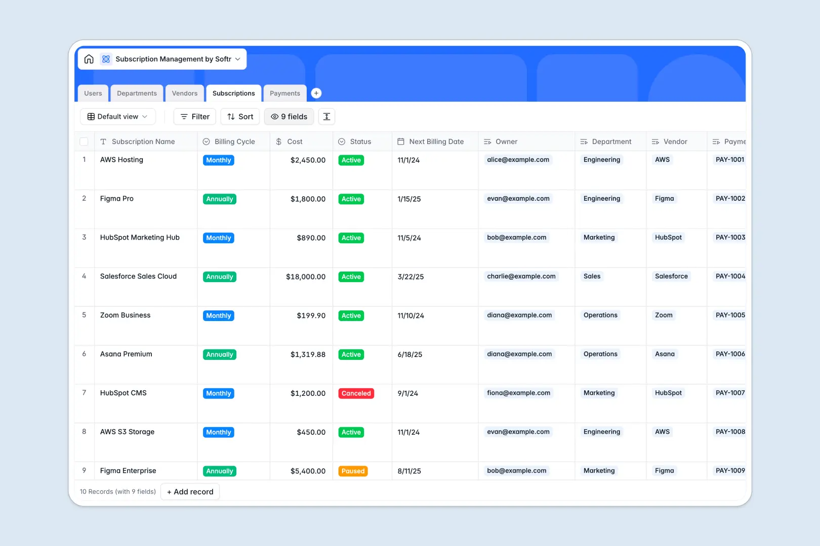 subscription management database