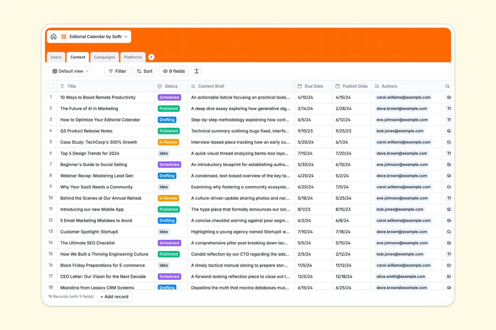 editorial calendar database