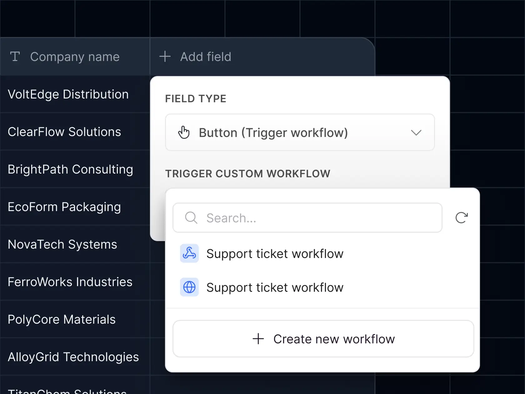 Softr Workflows example of setting up a trigger from the builder
