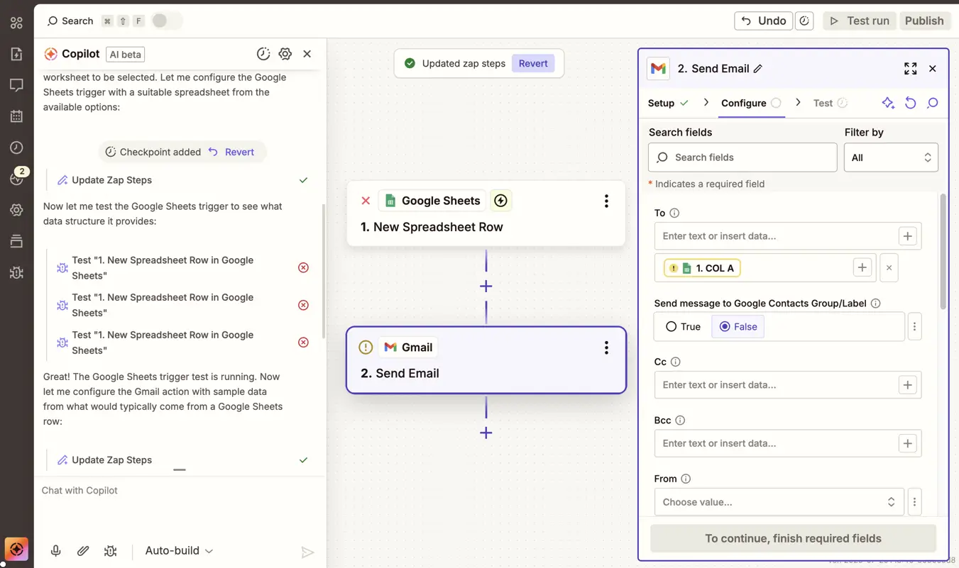 Zapier platform building a Zap