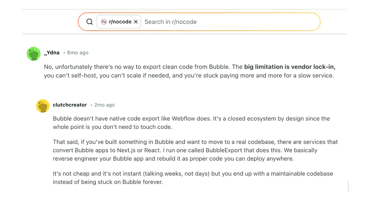 User issues with Bubble on Reddit