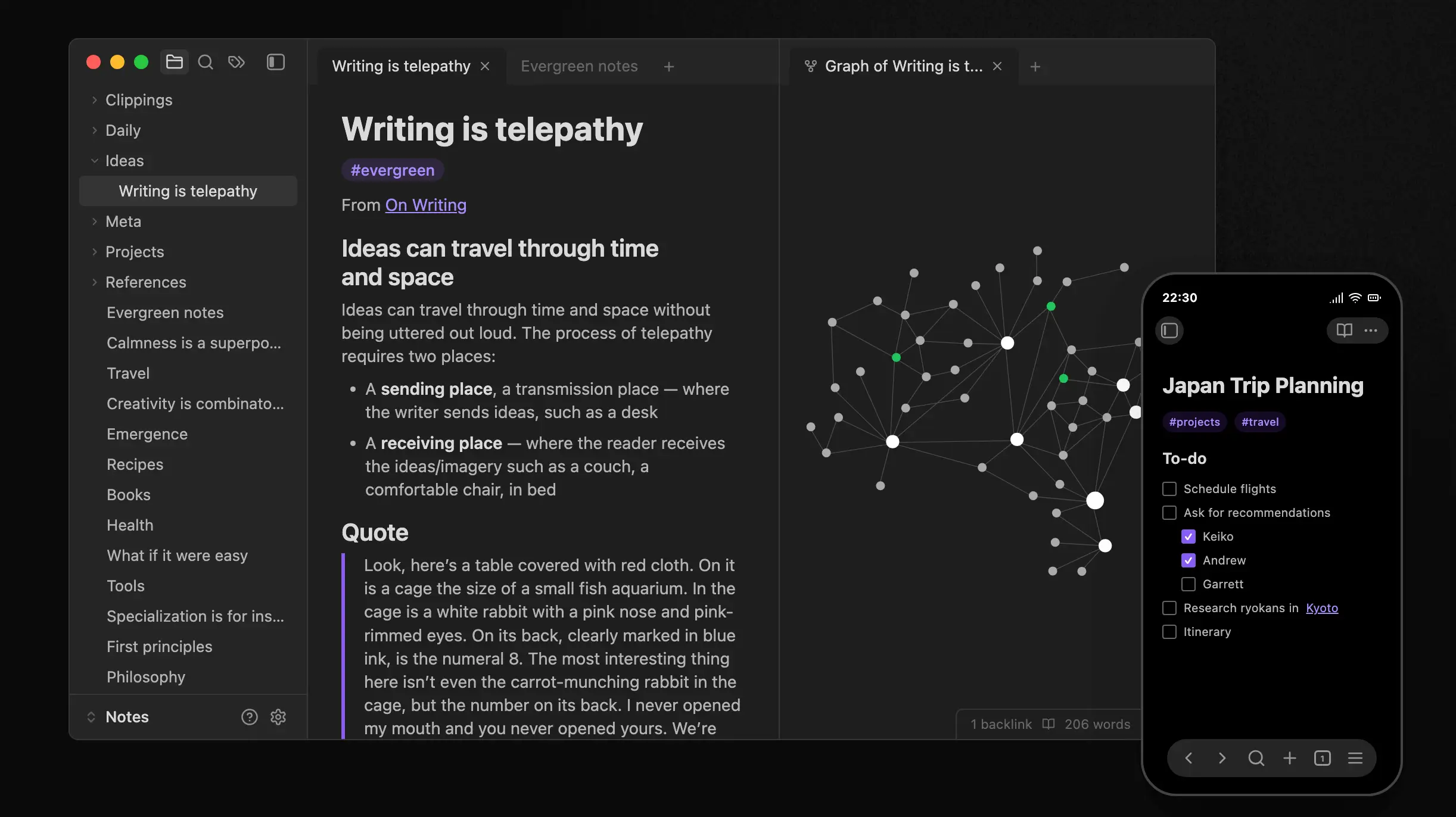 Obsidian example of a note within a vault