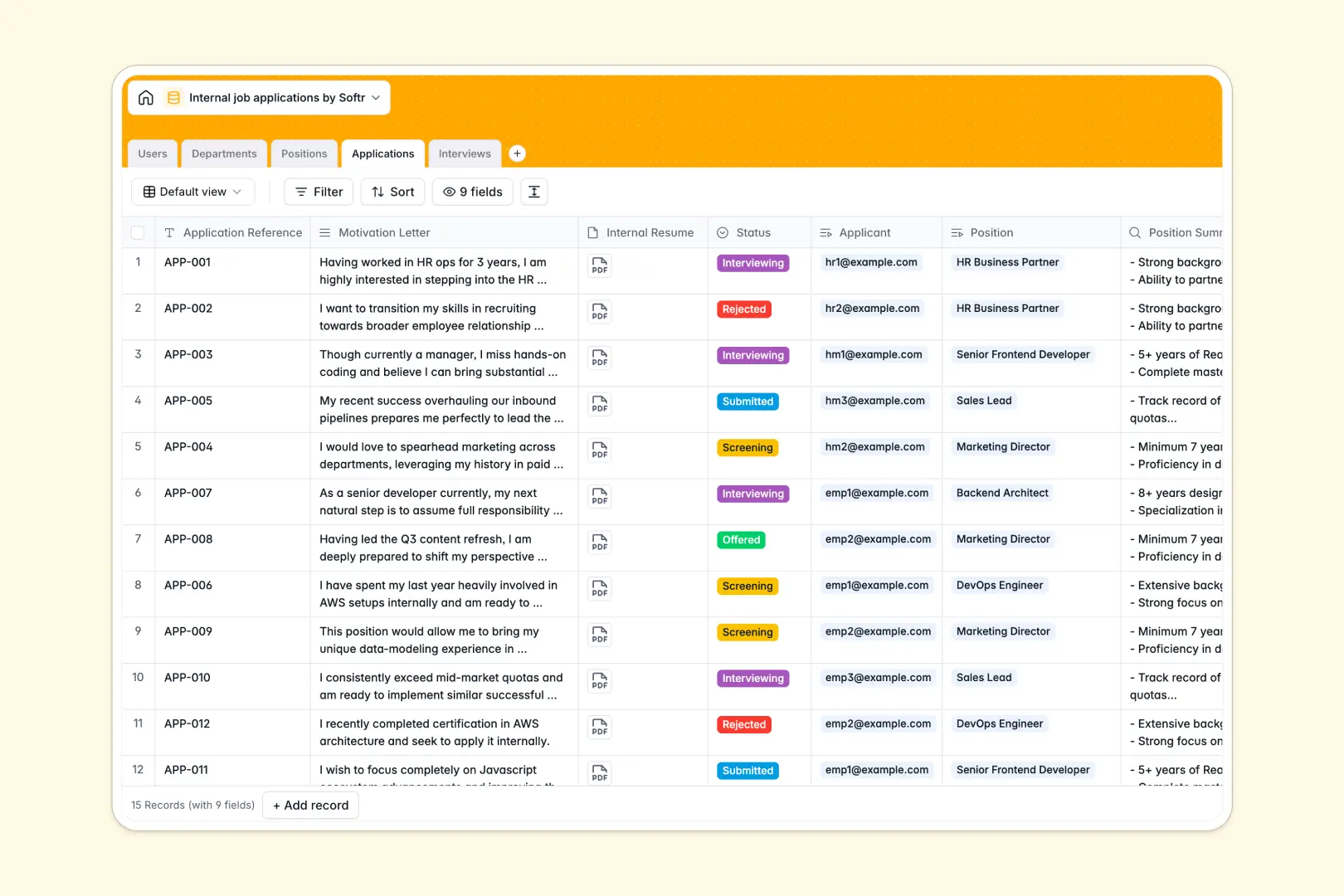 internal job applications database