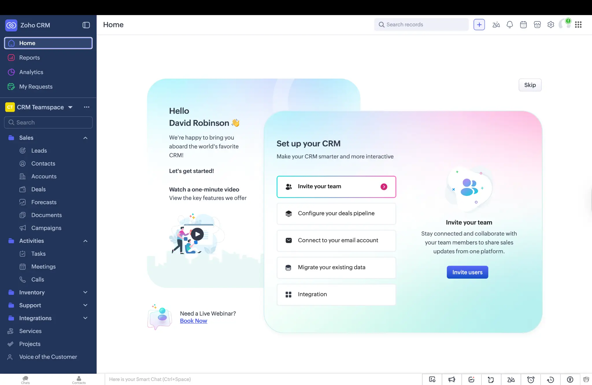 Zoho CRM sales dashboard