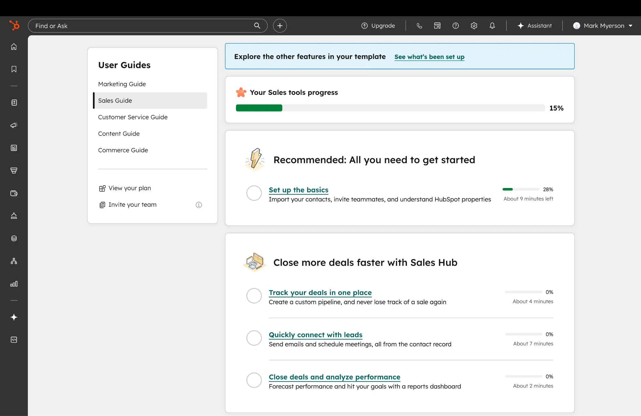 HubSpot sales guide in the app