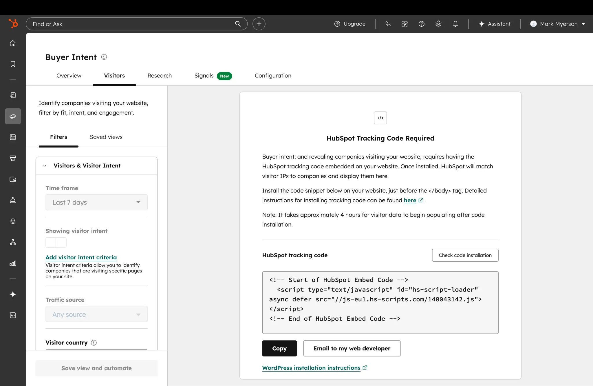HubSpot marketing tools and buyer intent display