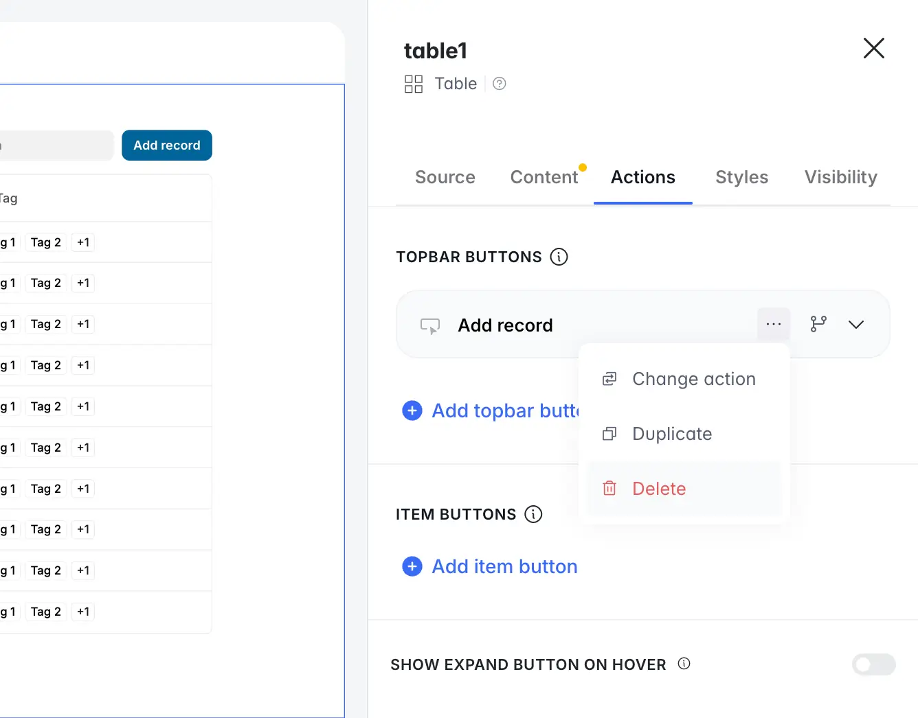 Delete action button