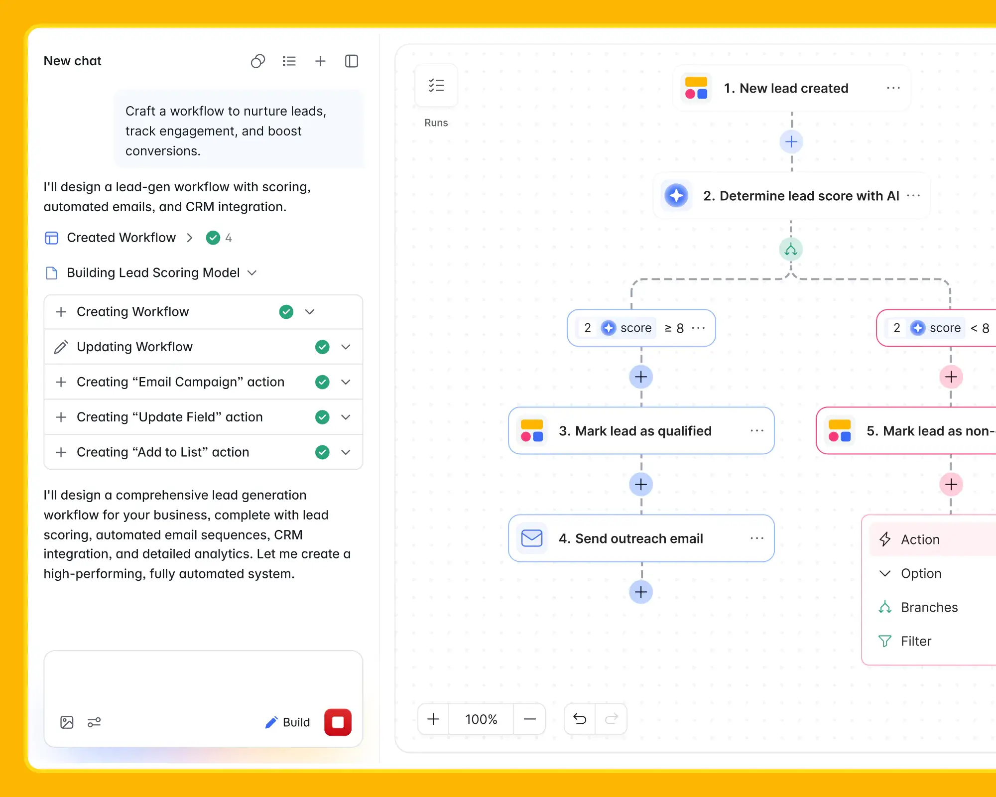 Softr workflow automation showcasing a lead-gen workflow with scoring