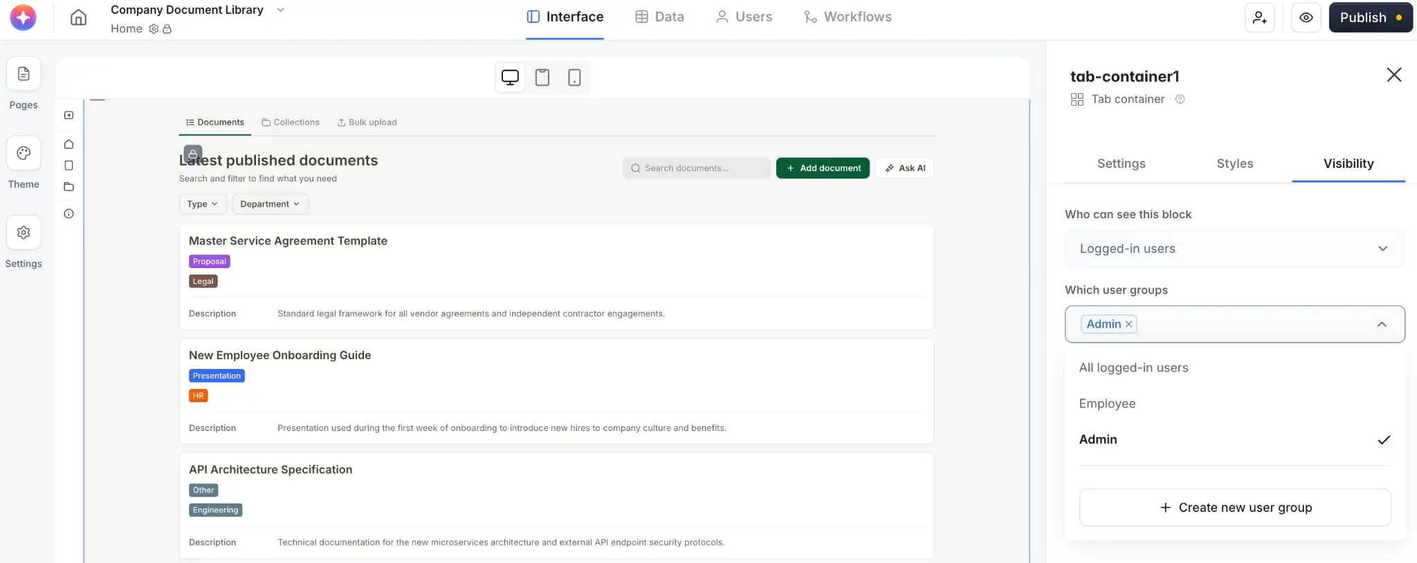 Block-level visibility settings