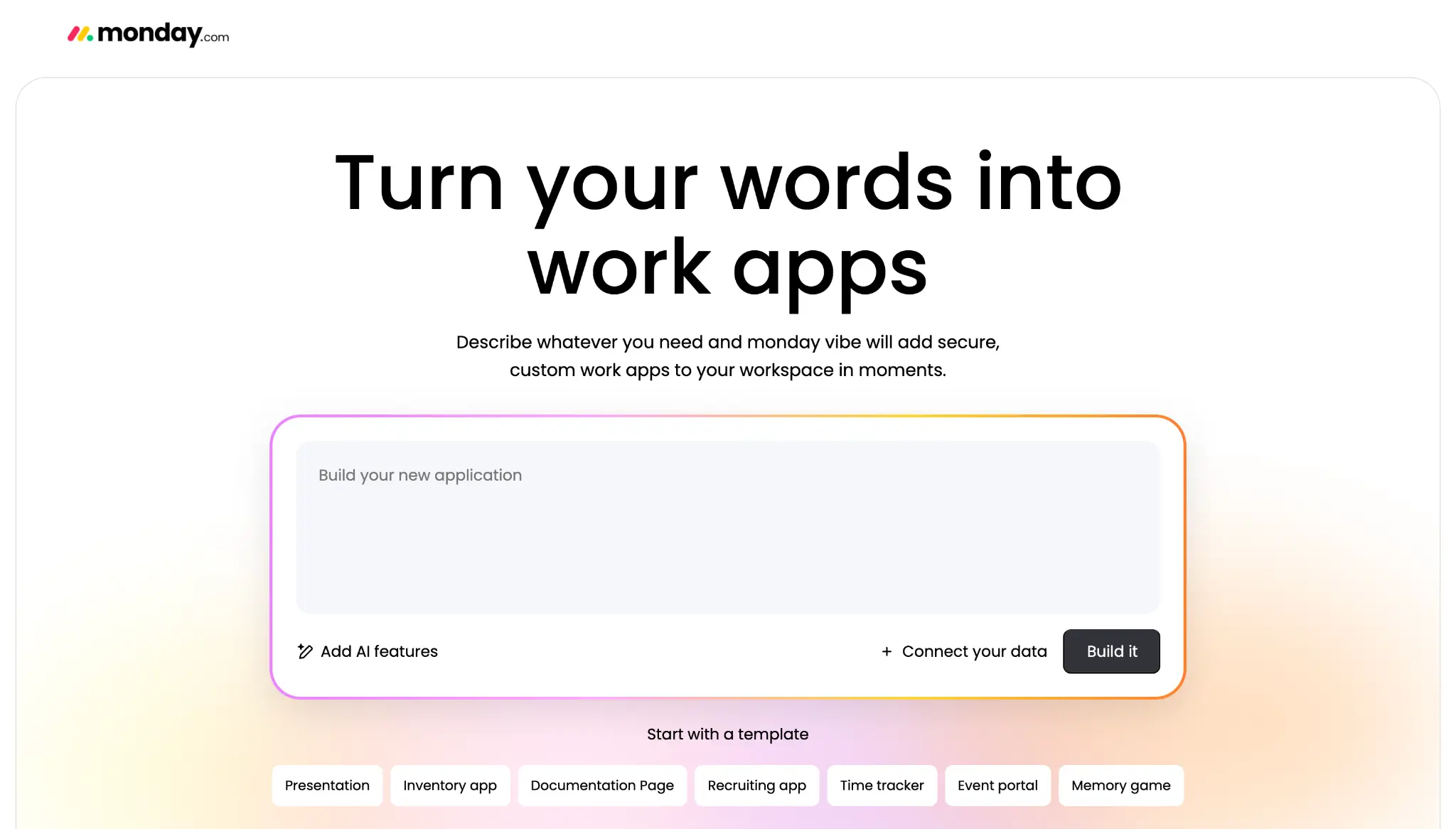 monday.com's vibe coding app builder prompt box