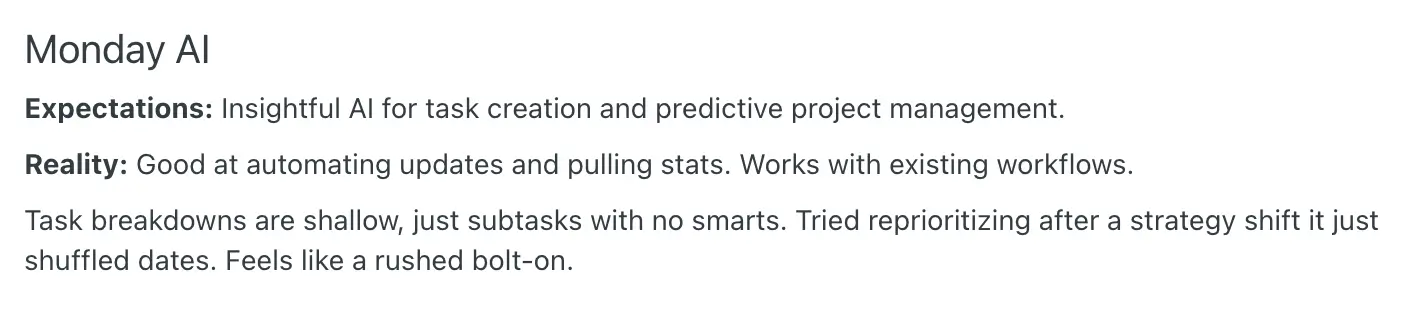 Reddit user says Monday AI feels like a rushed bolt-on