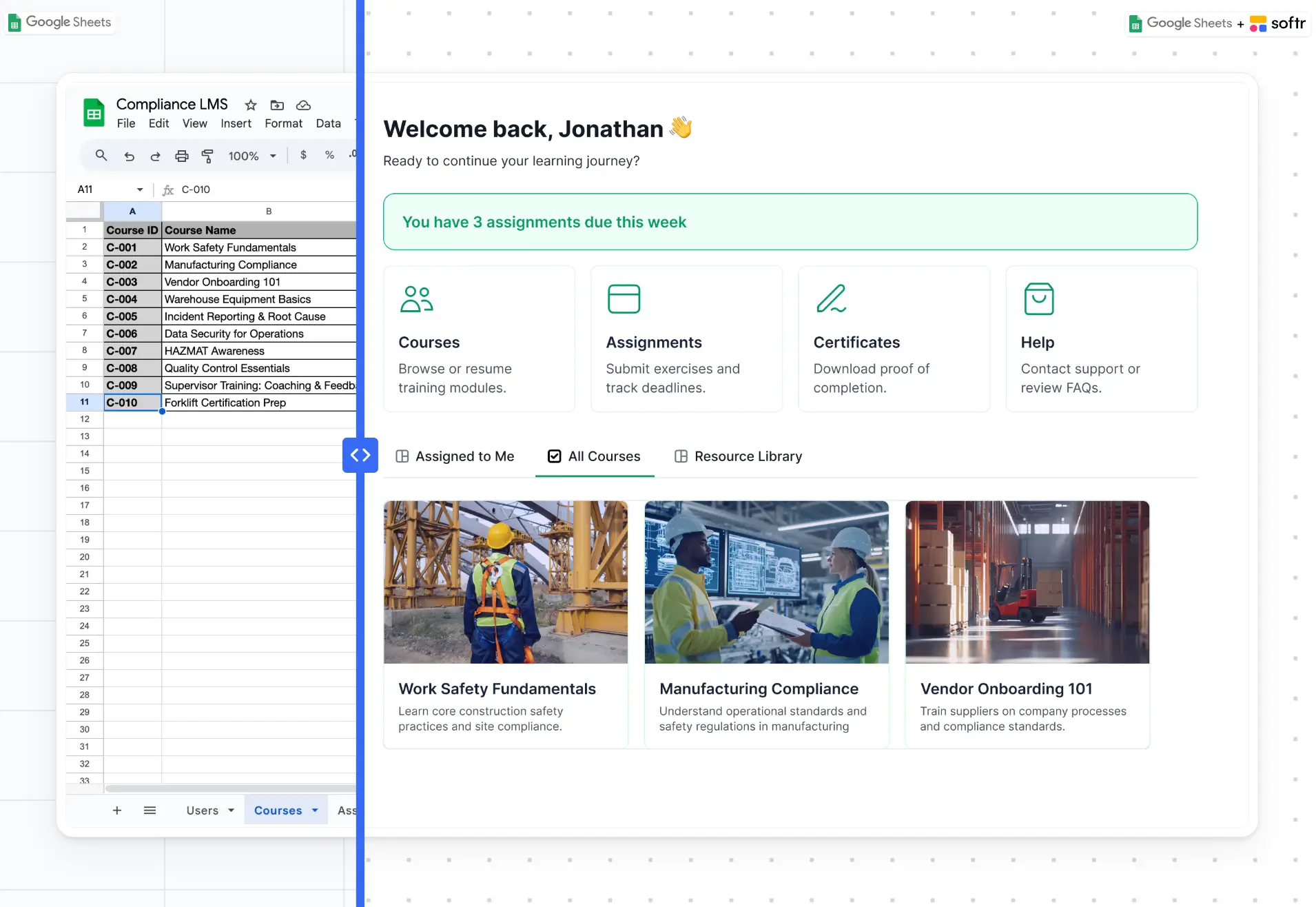 Softr's Google Sheets integration