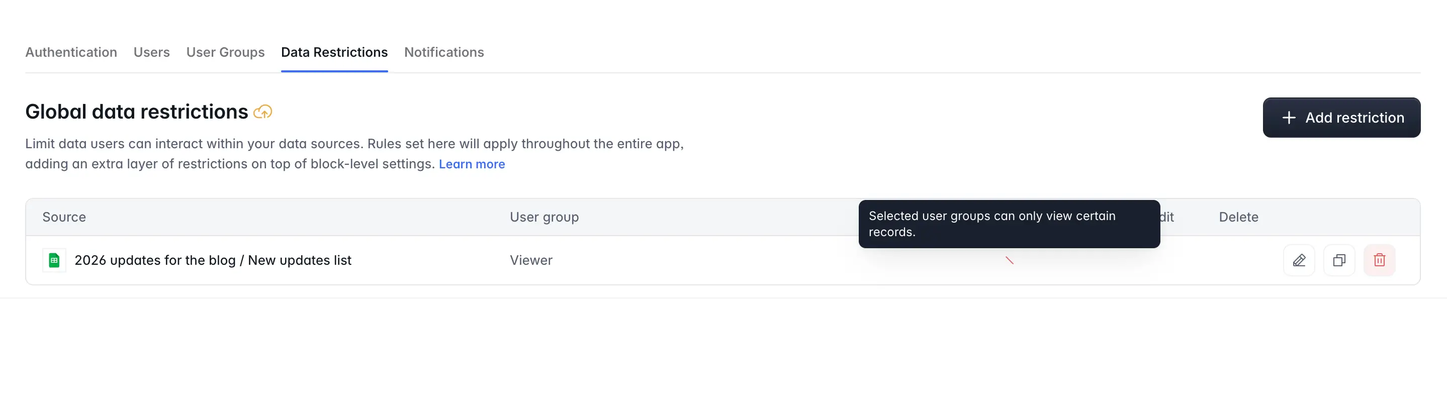 Global data restrictions in Softr