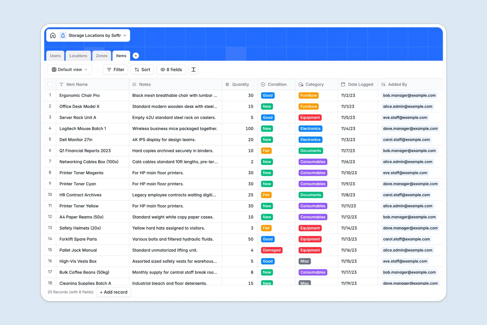 storage locations database