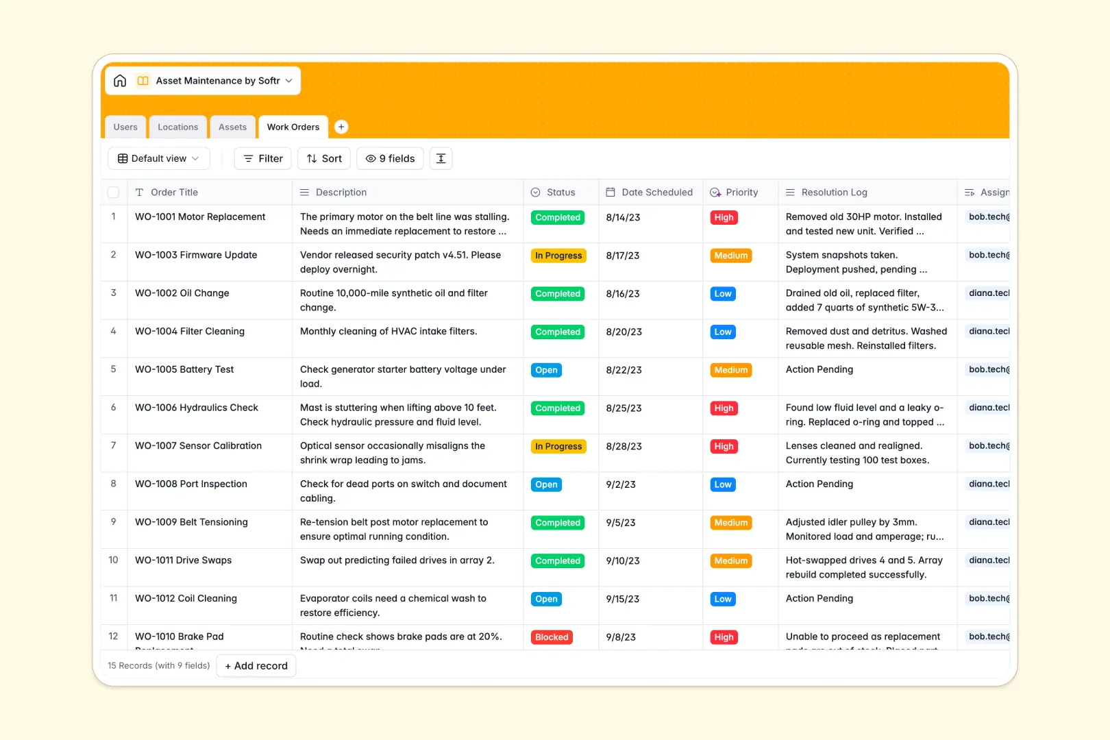 asset maintenance database