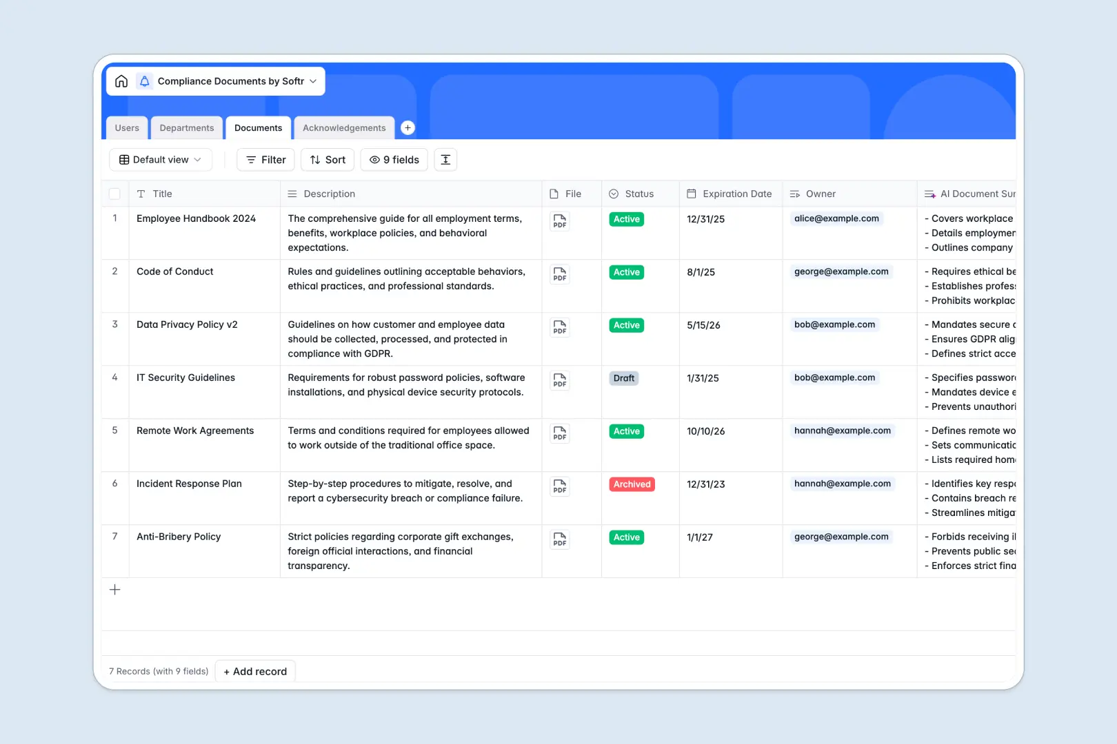 compliance documents database