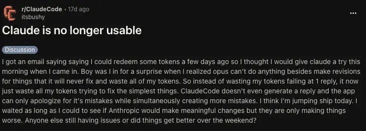 Reddit user complaining about Claude using up tokens