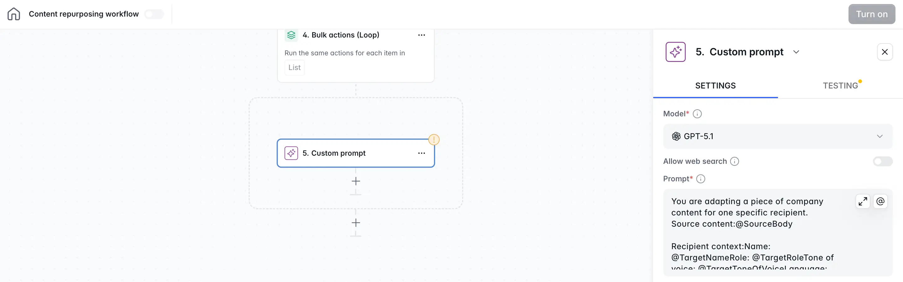 Custom prompt step in 