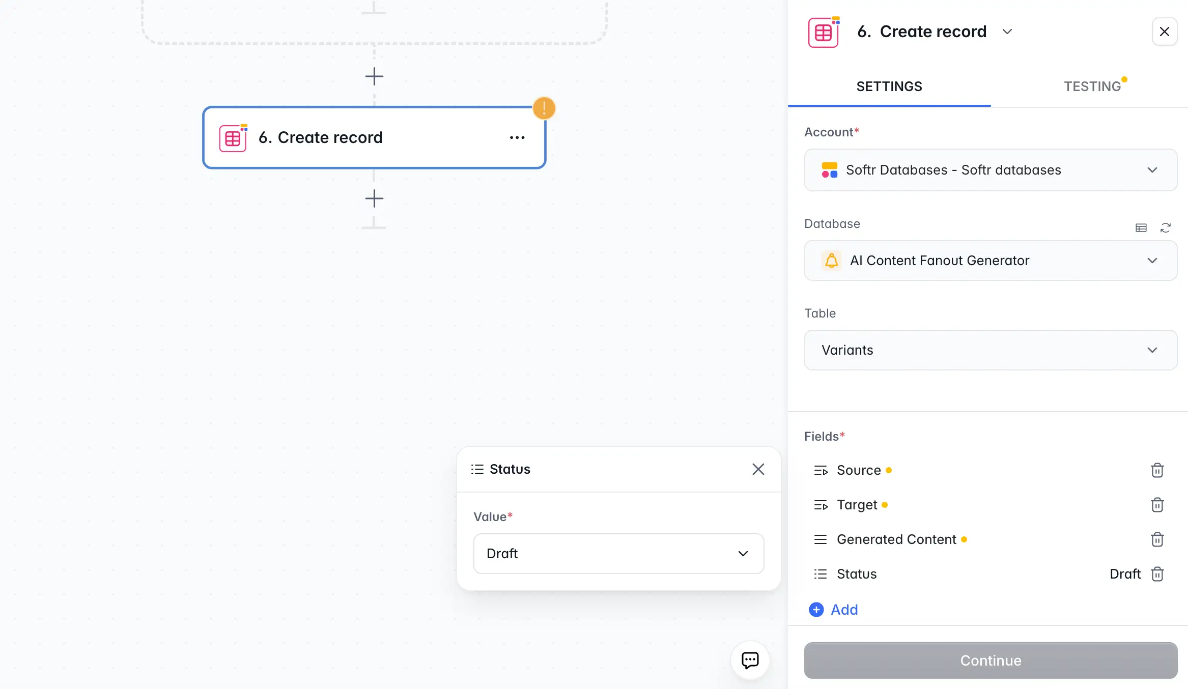 Create record step