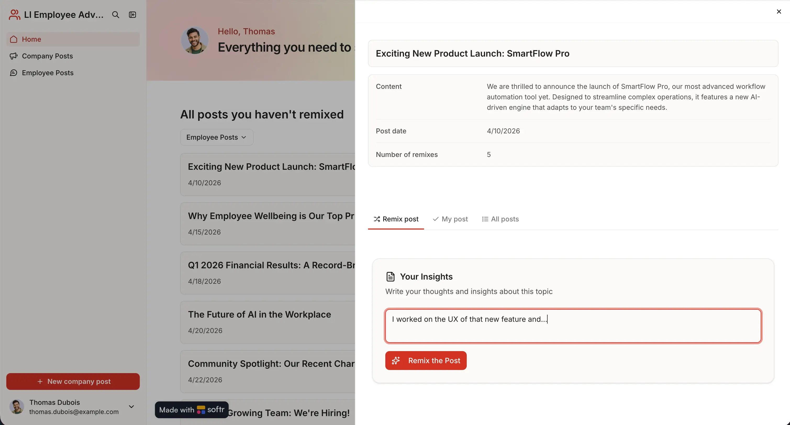 Tabbed interface in Softr app