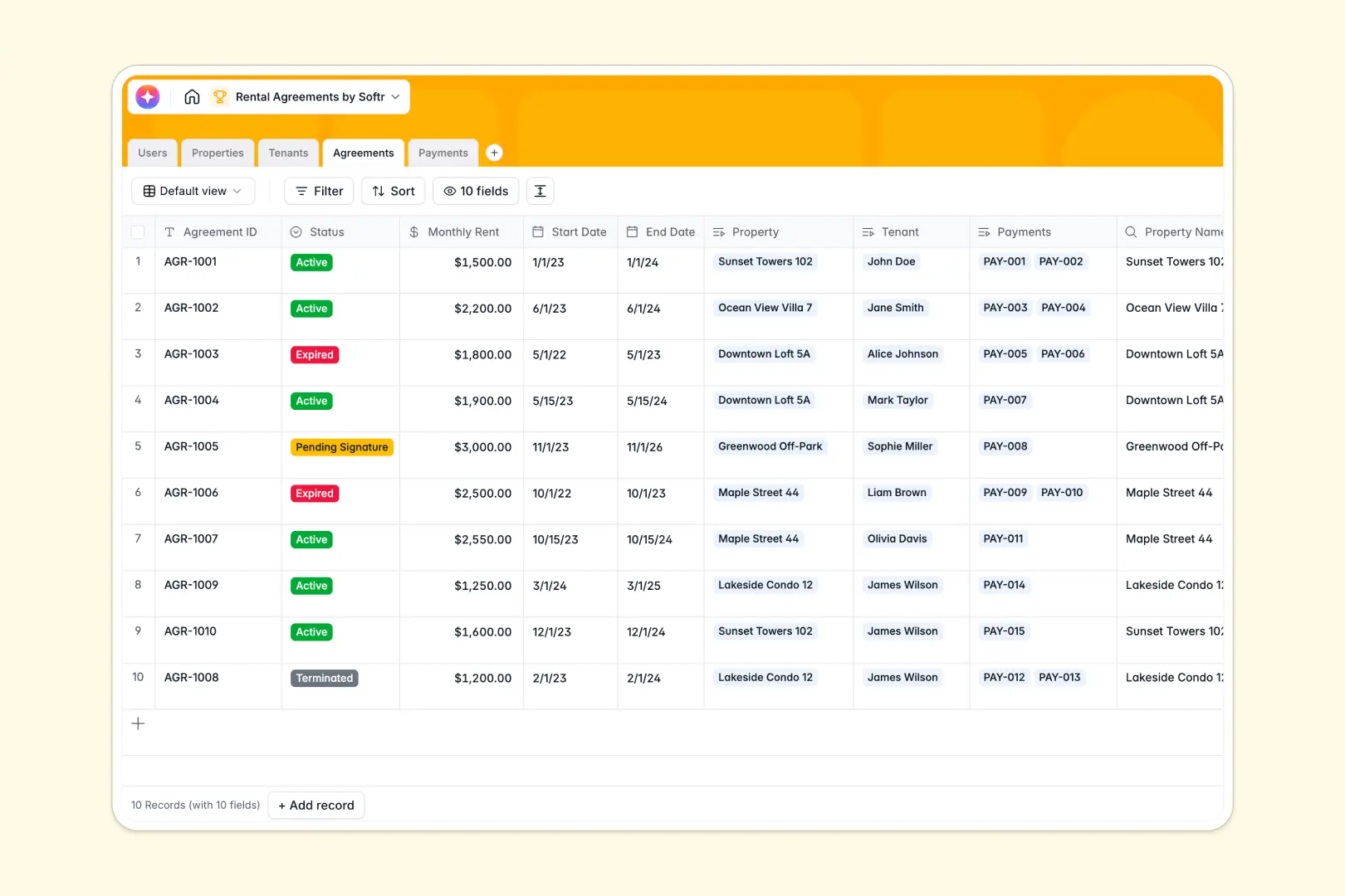 rental agreements database