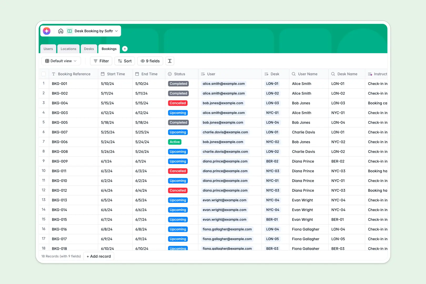 desk booking database