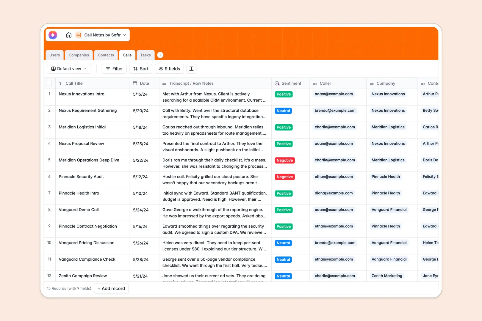 call notes database
