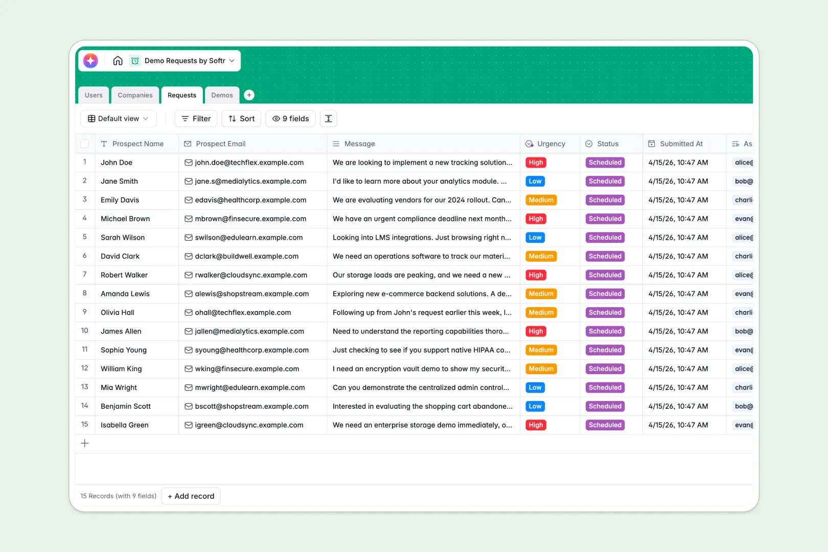 demo requests database