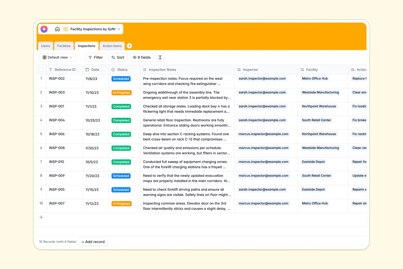 facility inspections database