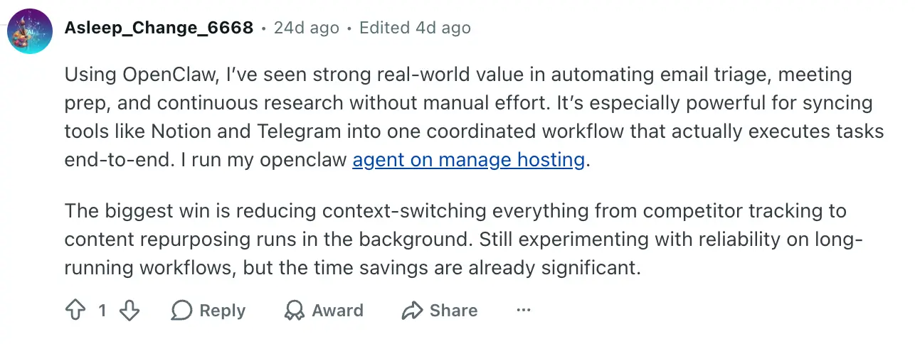 Reddit user talks about use cases for OpenClaw