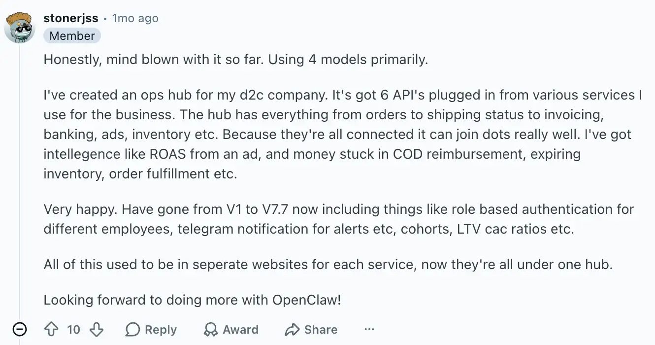 Reddit user talks about use cases for OpenClaw