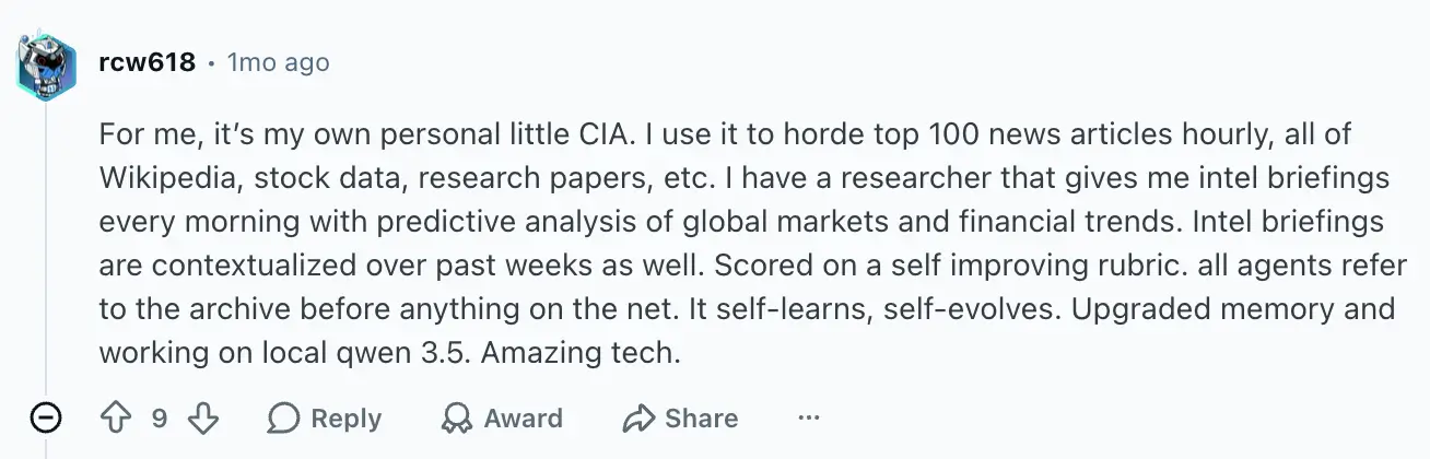 Reddit user talks about use cases for OpenClaw