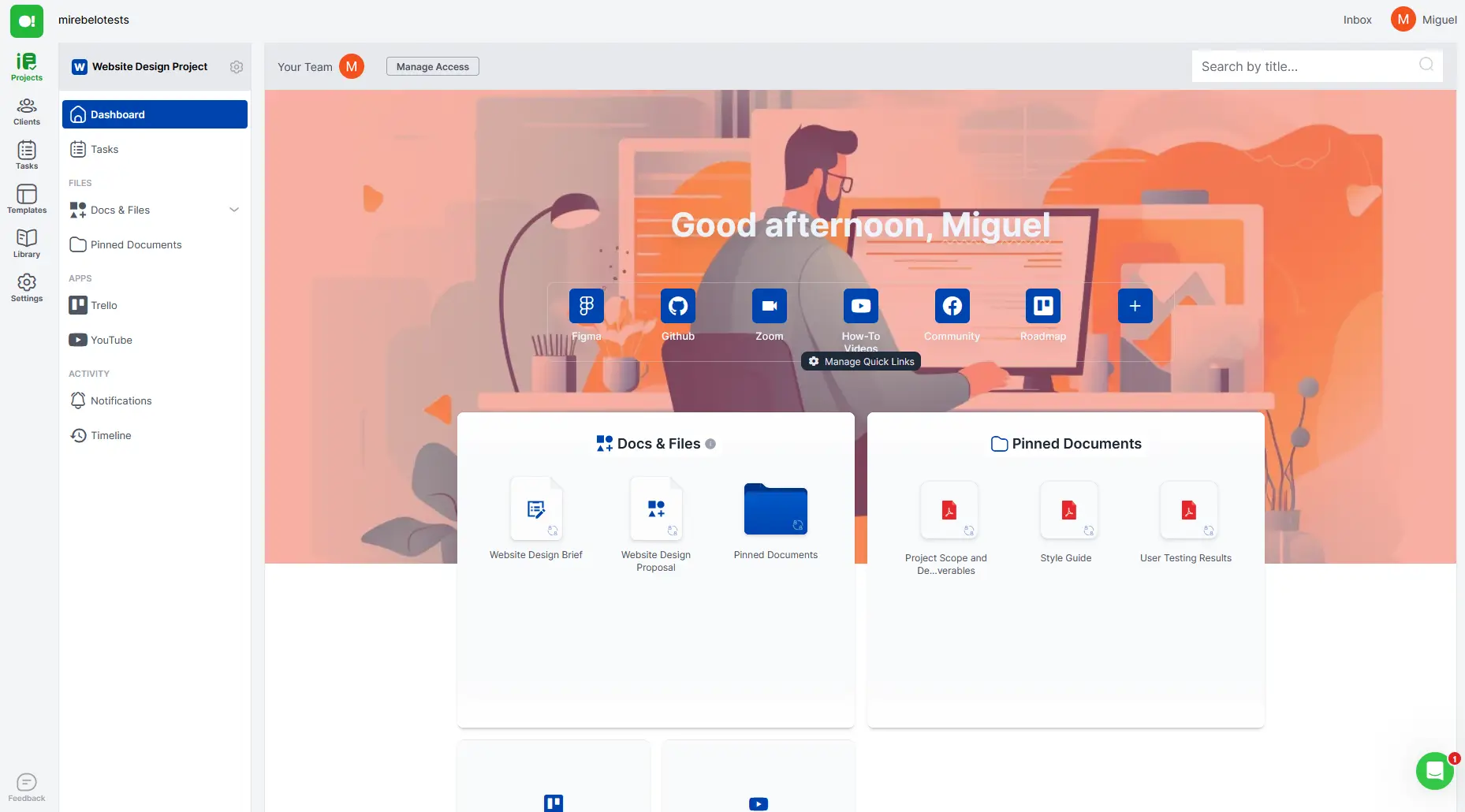 SuperOkay template shocasing a client portal homepage