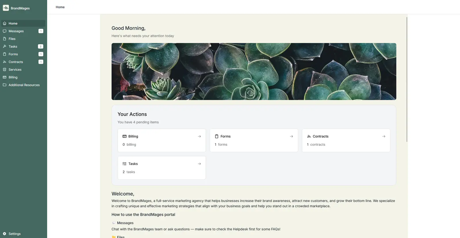 Assembly's client portal showcasing a homepage
