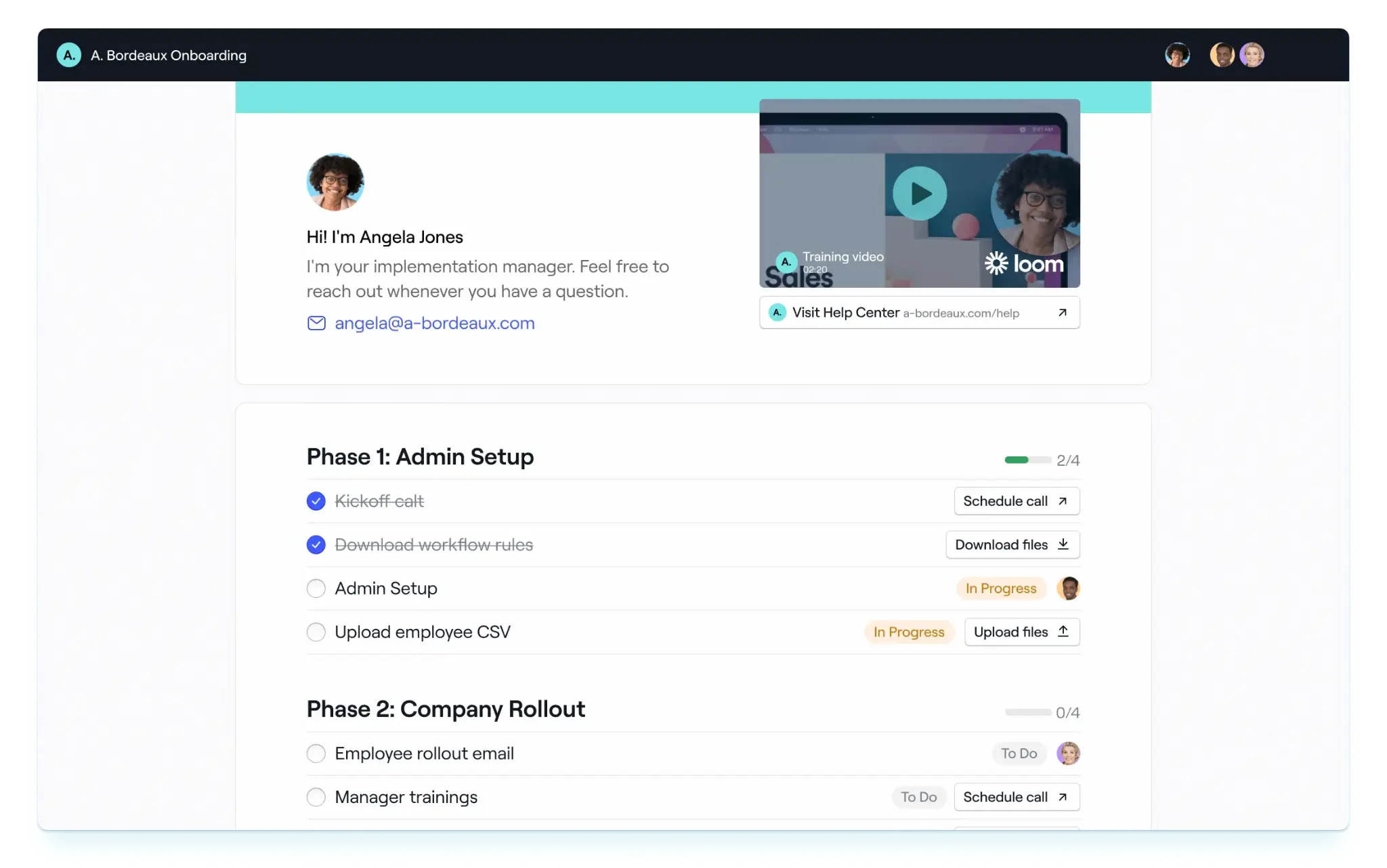 Dock's custom portal showcasing a project breakdown