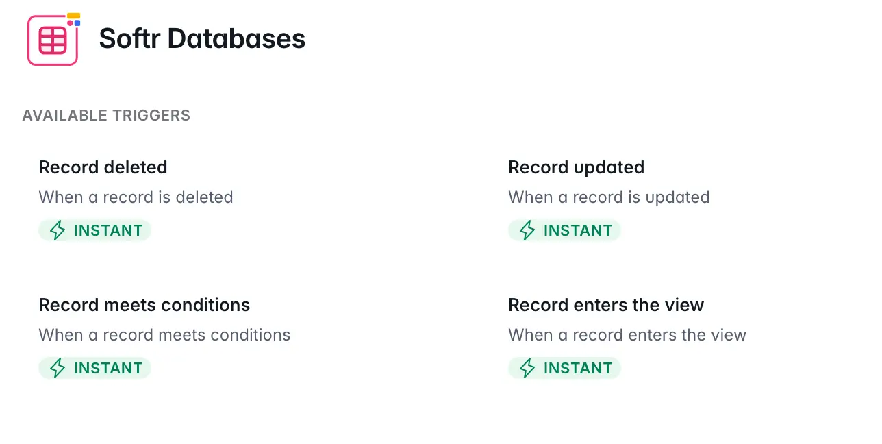 Instant trigger examples with Softr Databases