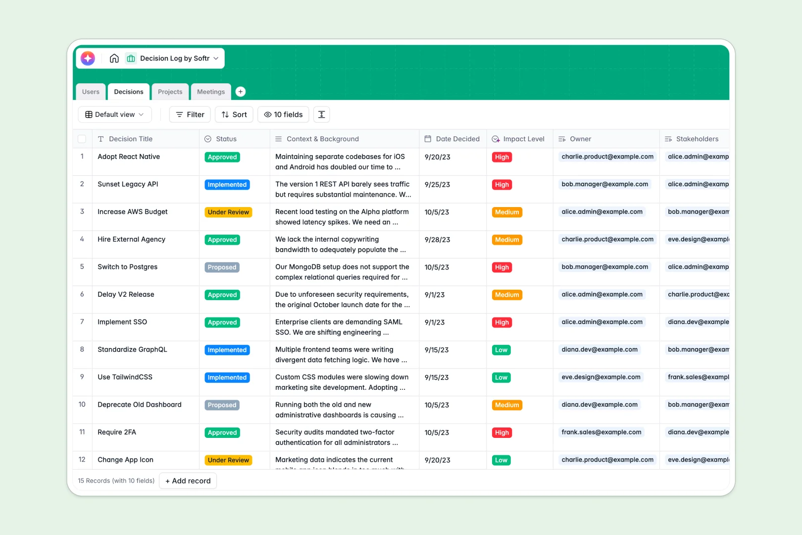 decision log database
