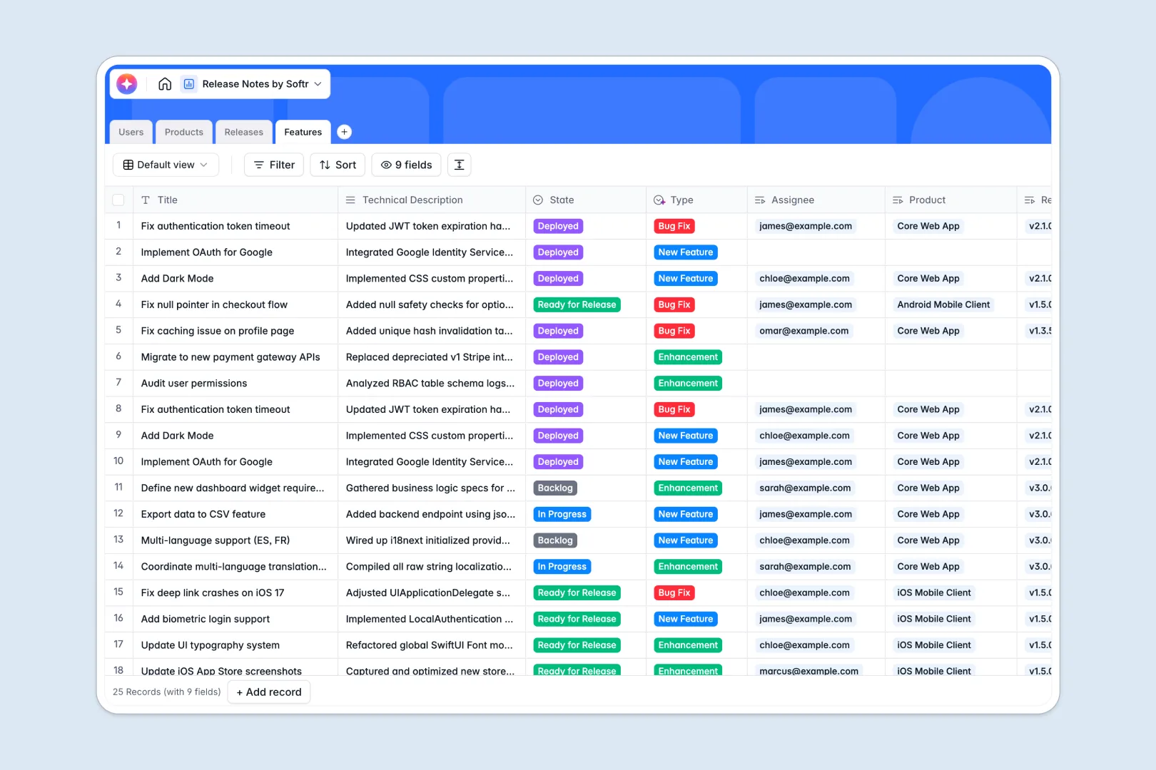 release notes database