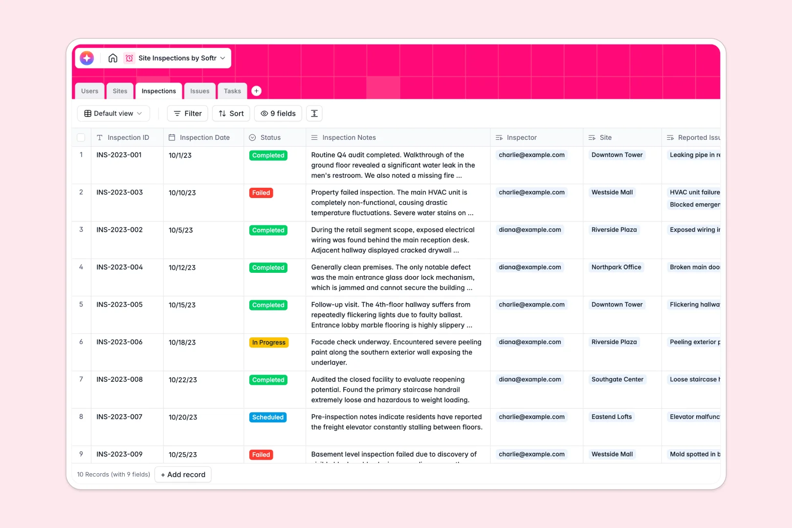 site inspections database
