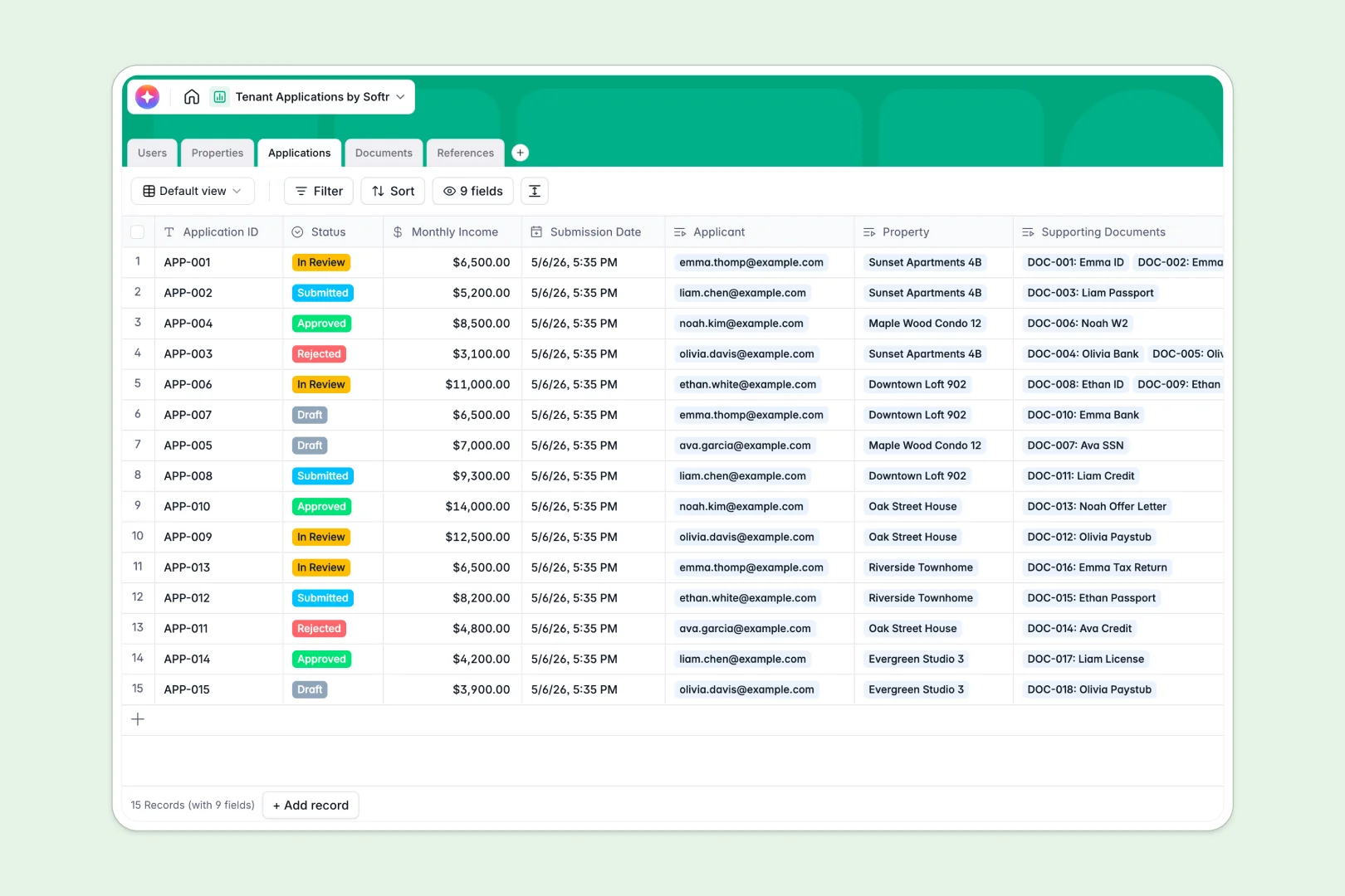 tenant applications database