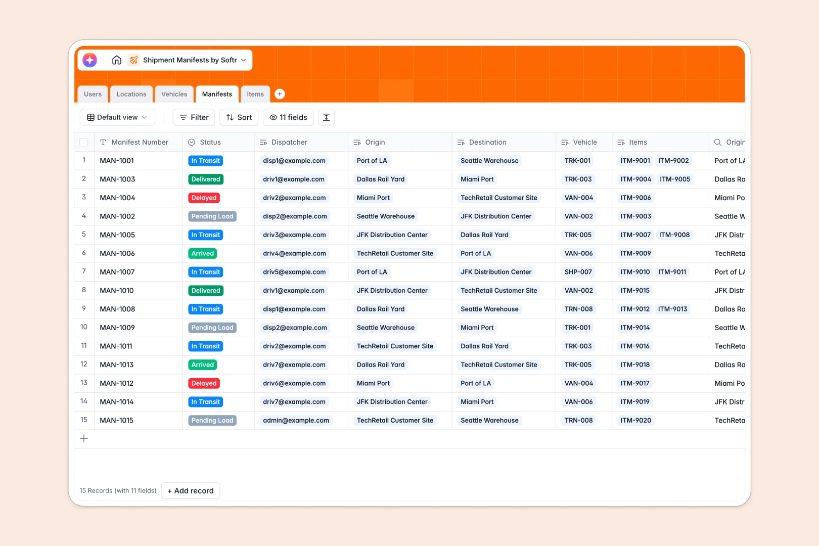 shipment manifests database