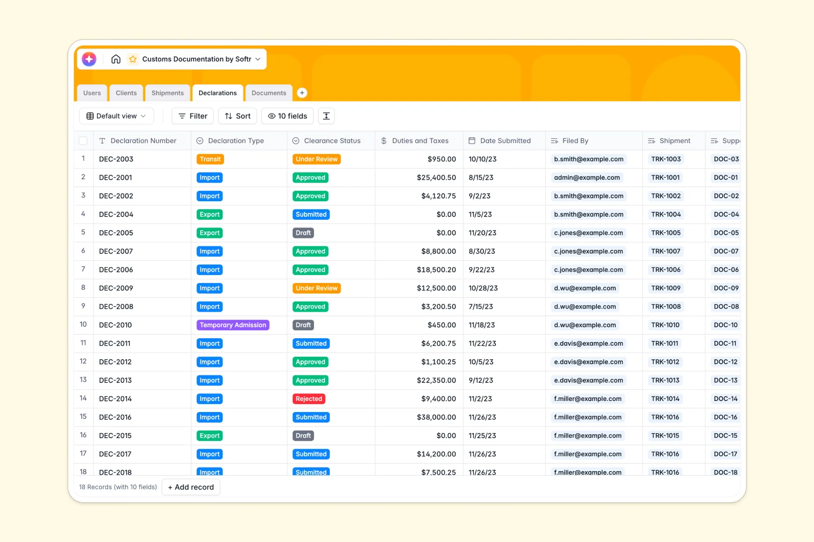 customs documentation database