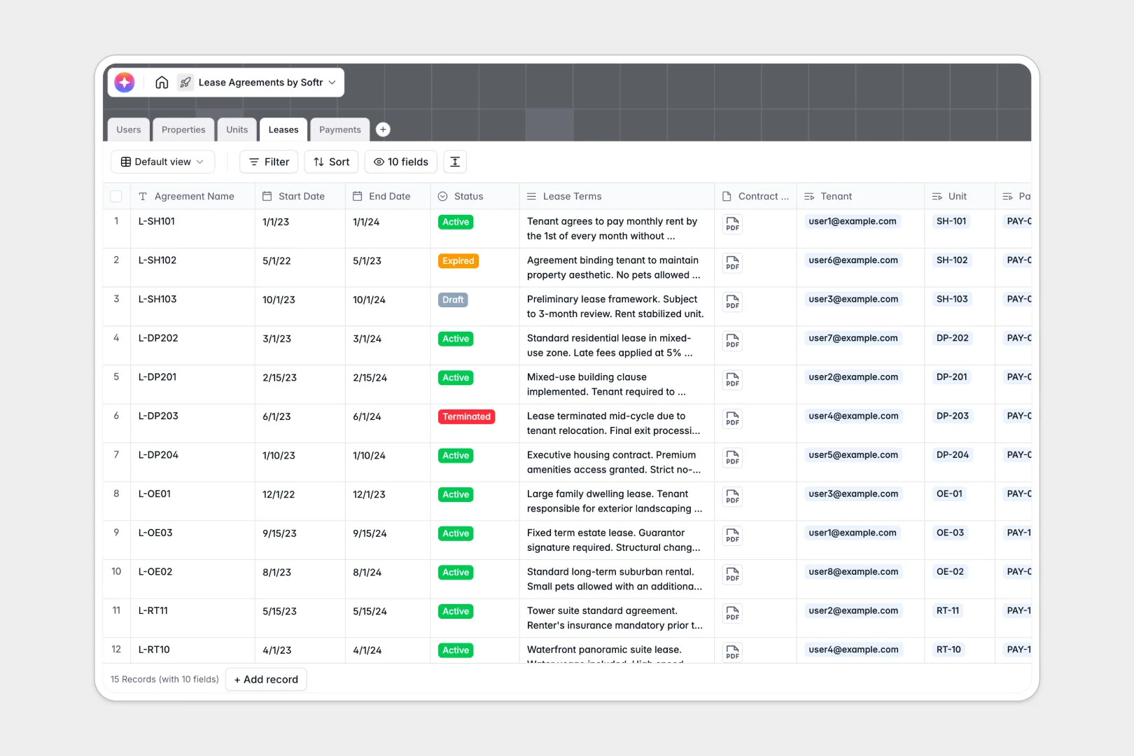lease agreements database