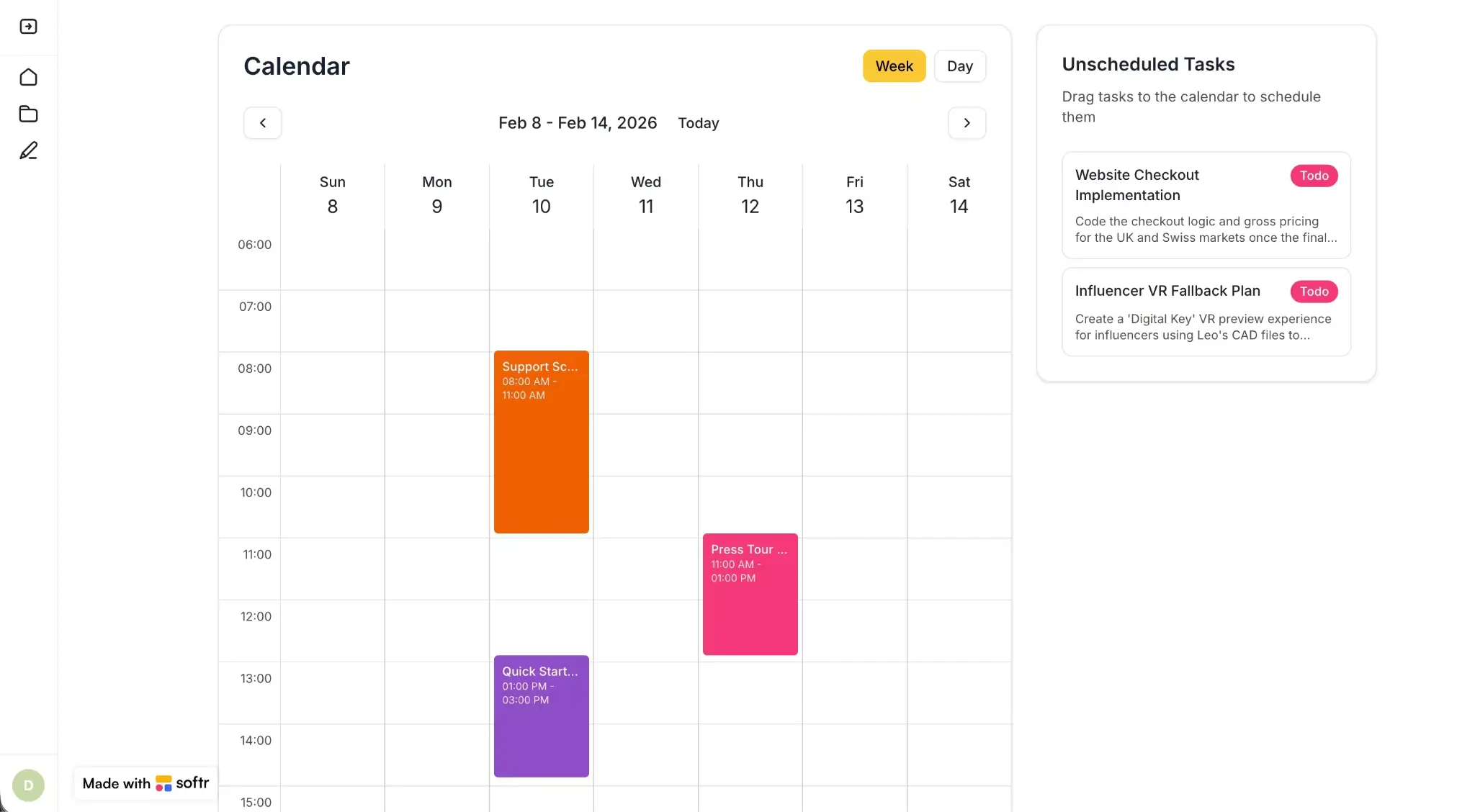 Drag and drop task calendar