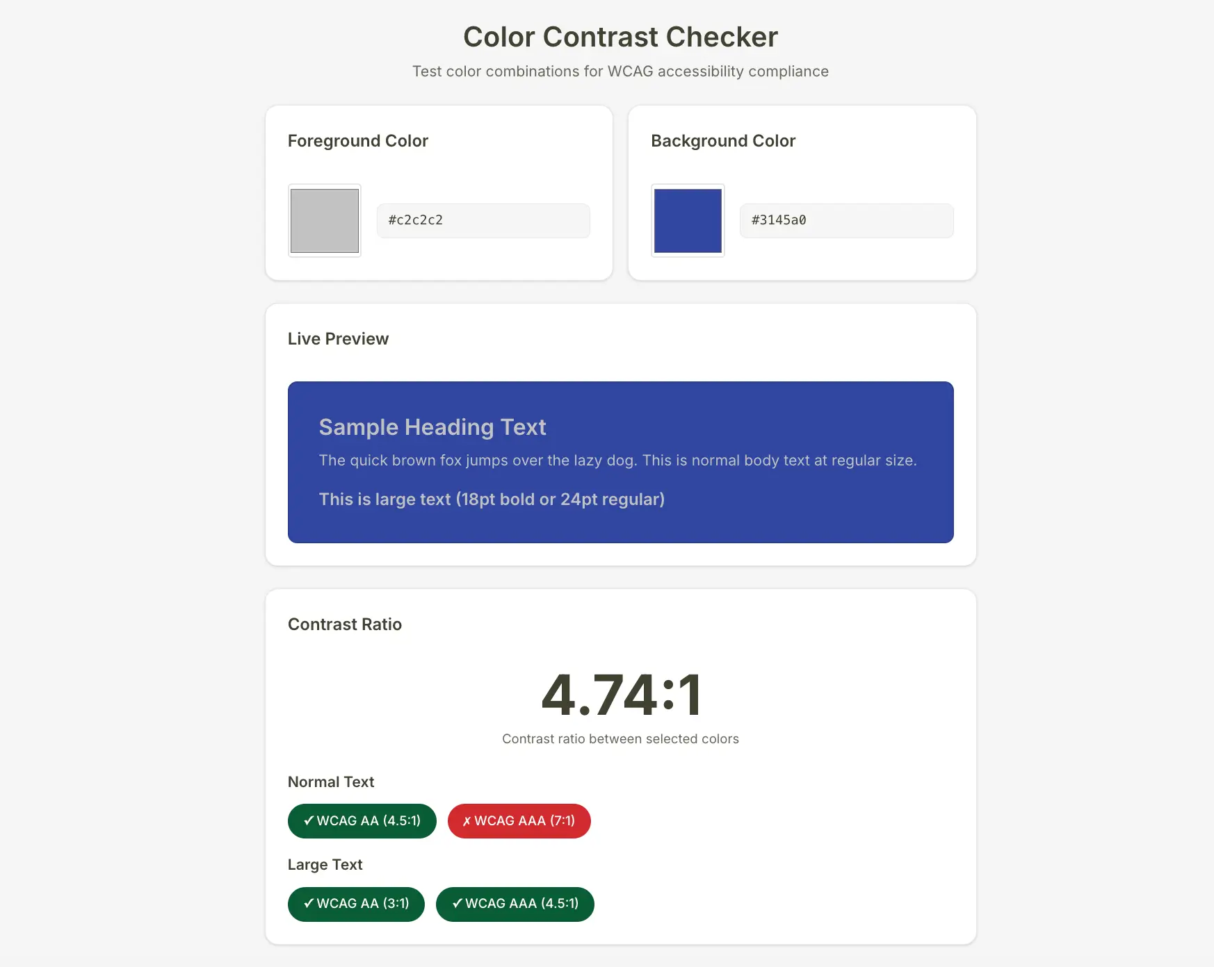 Vibe-coded color contrast checker